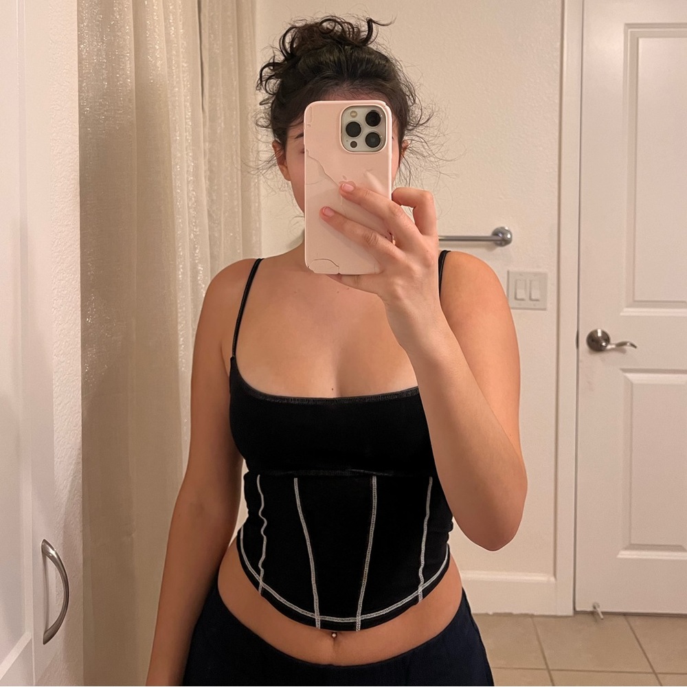Urban Outfitters Mesh Cami Top in Black & White